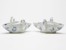 Pair Worcester Blue & White Sauce Boats C.1760