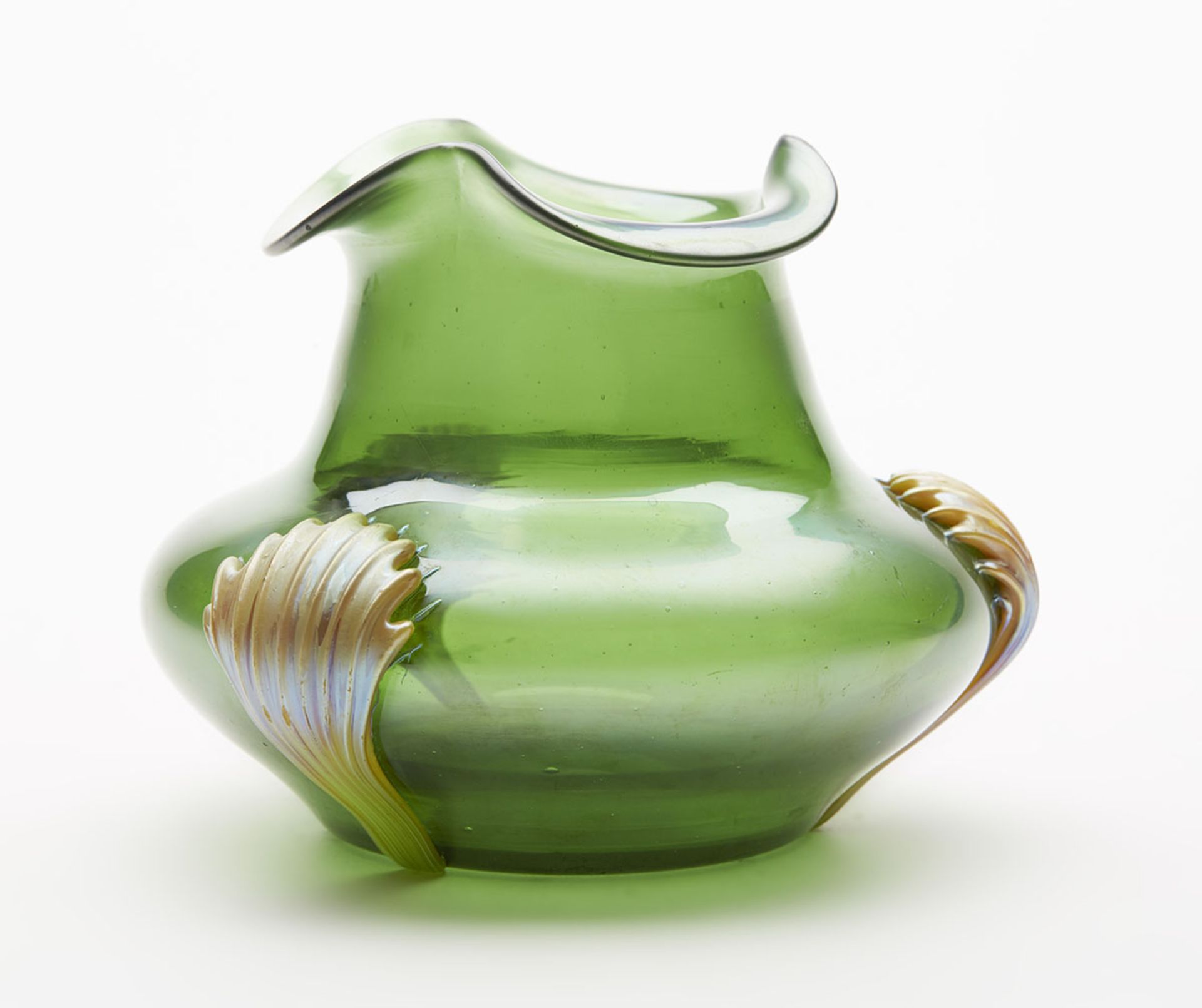 Kralik Iridescent Green Glass Vase With Fan Designs C.1905 - Image 3 of 7