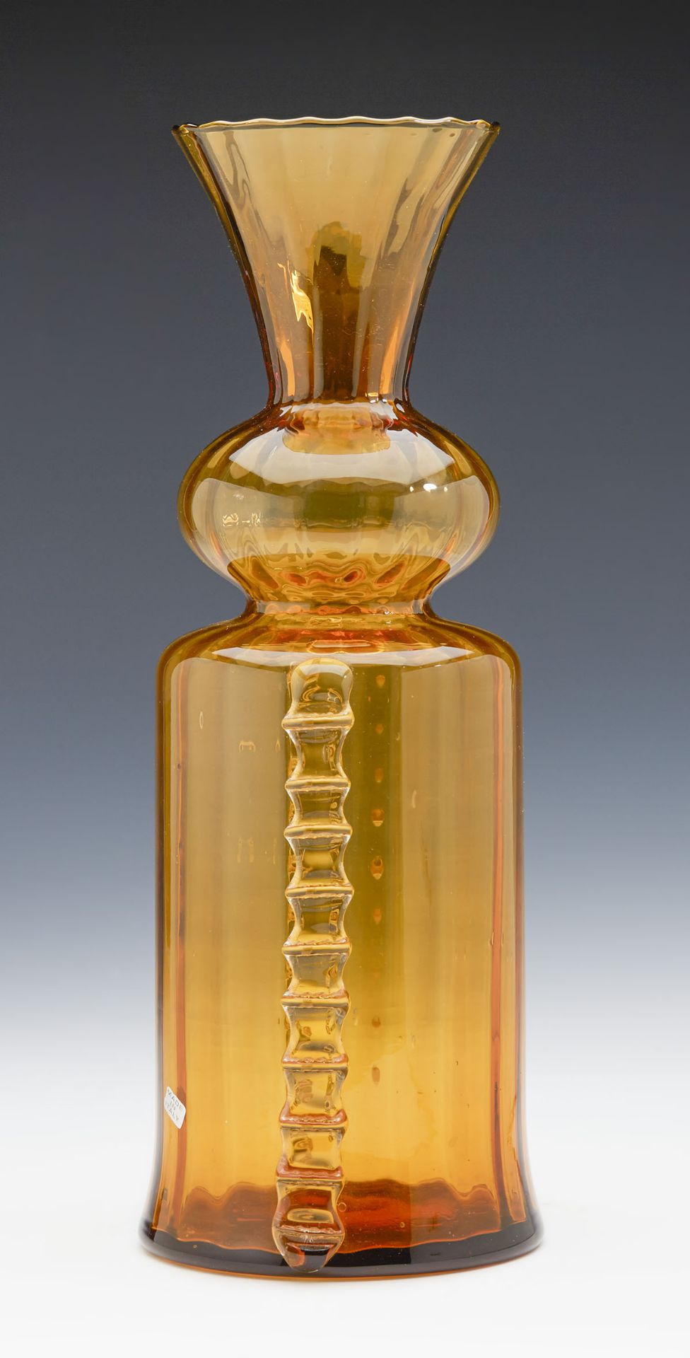 Vintage Italian Murano Amber Ribbed Art Glass Vase 20Th C. - Image 2 of 8