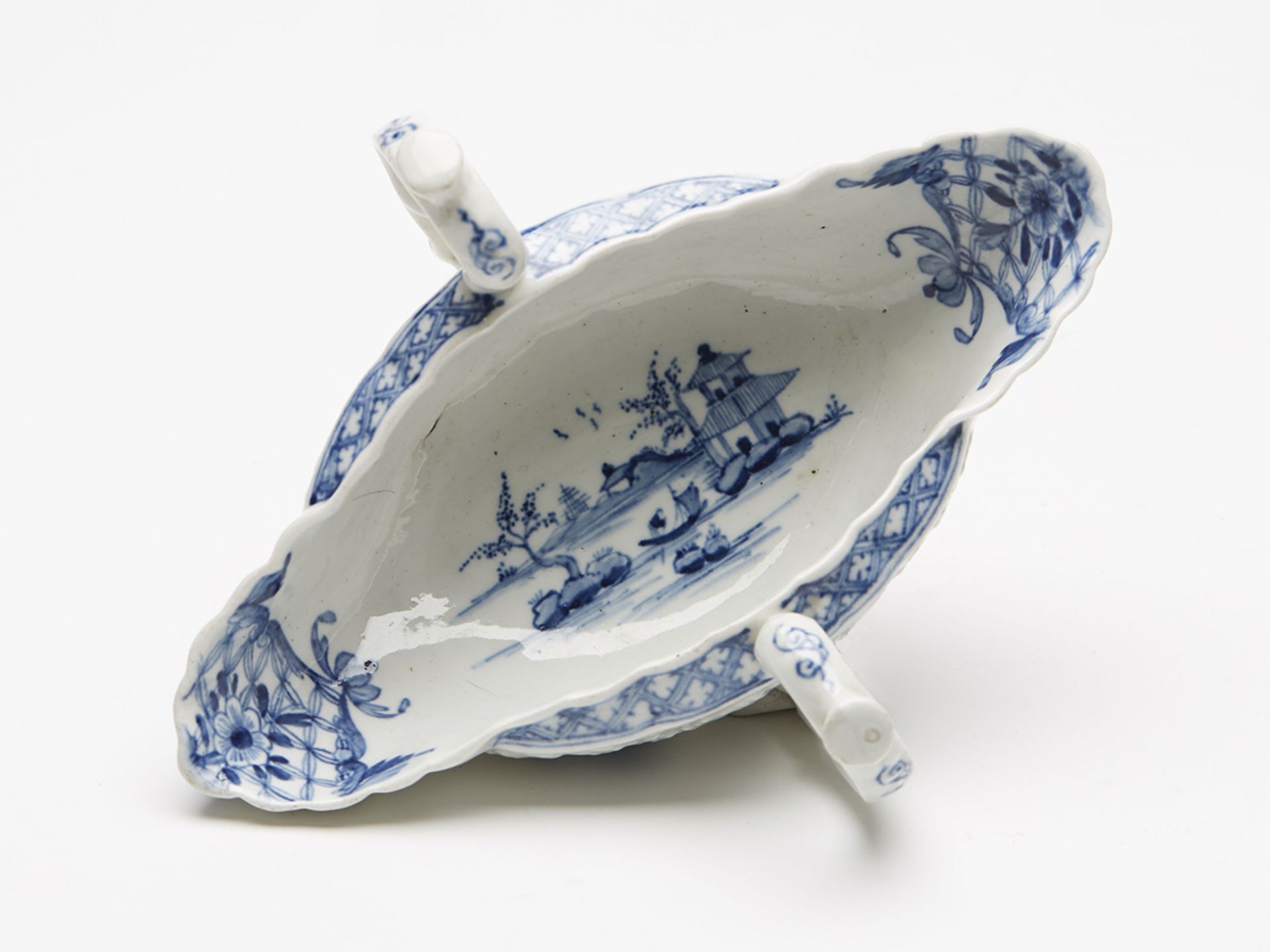 Pair Worcester Blue & White Sauce Boats C.1760 - Image 6 of 11