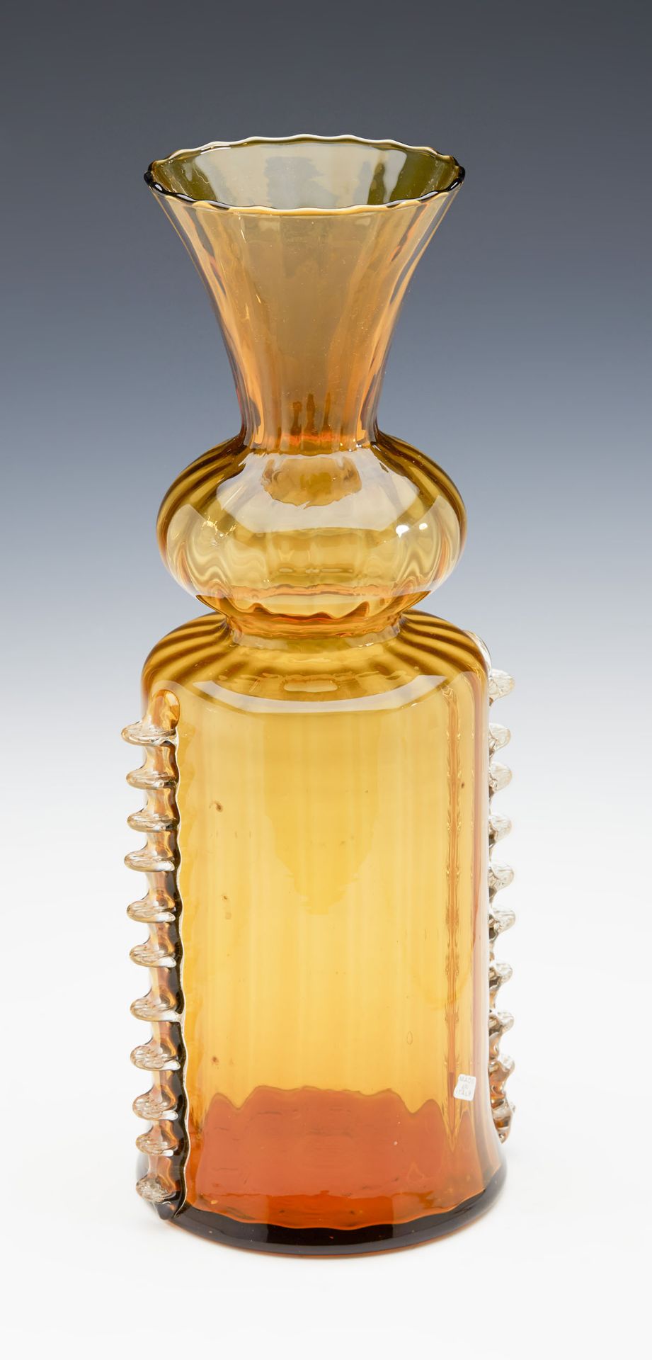 Vintage Italian Murano Amber Ribbed Art Glass Vase 20Th C. - Image 8 of 8