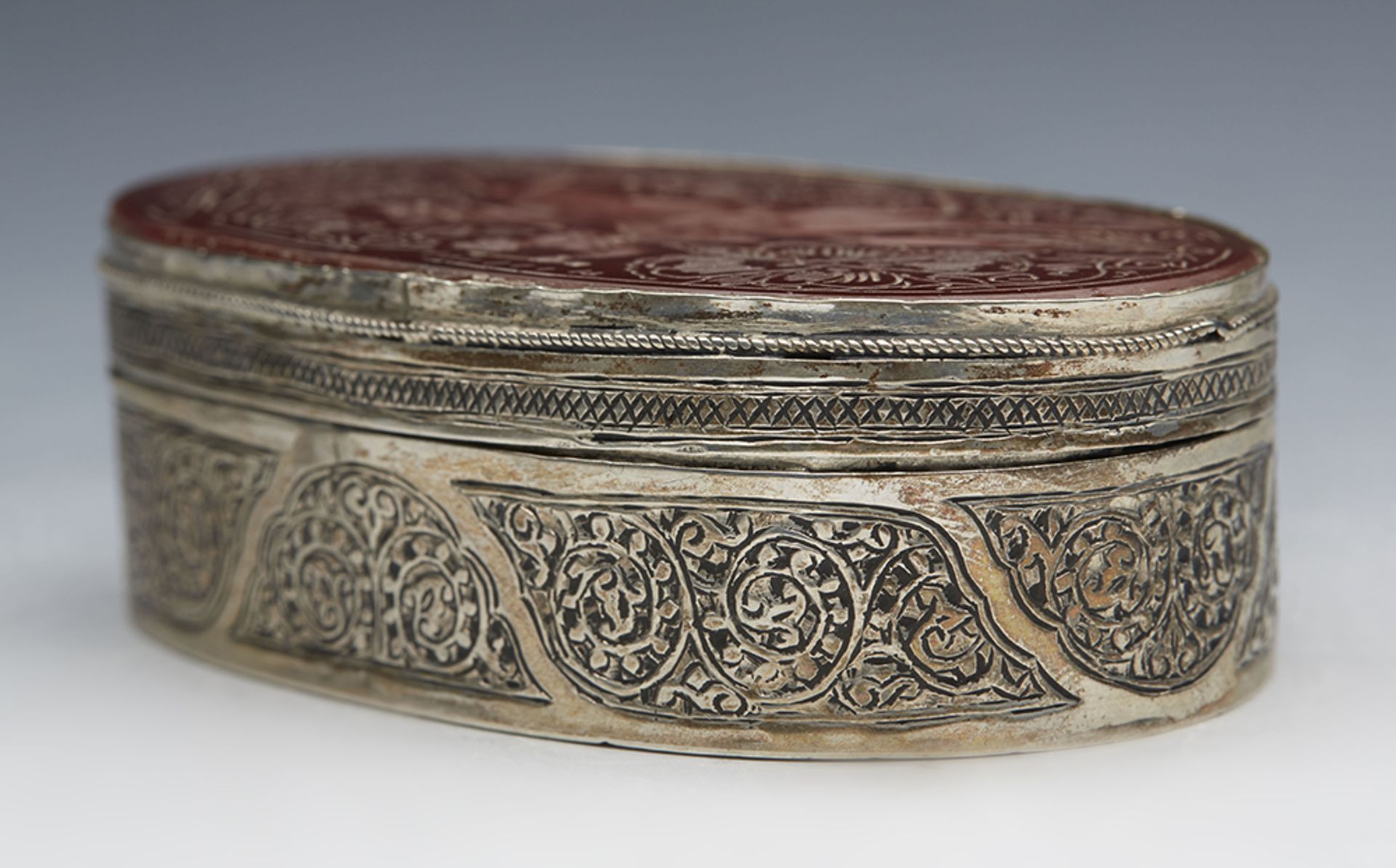 Antique Indian Silver Lidded Box With Carved Intaglio Stone Top 19Th C. - Image 7 of 7