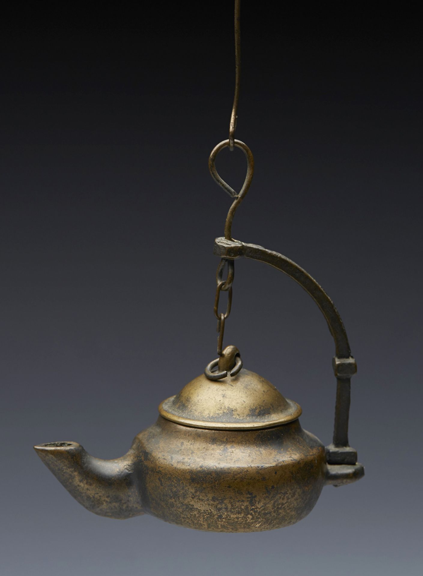 Antique Eastern Hanging Bronze Lidded Oil Lamp 18/19Th C. - Image 3 of 9