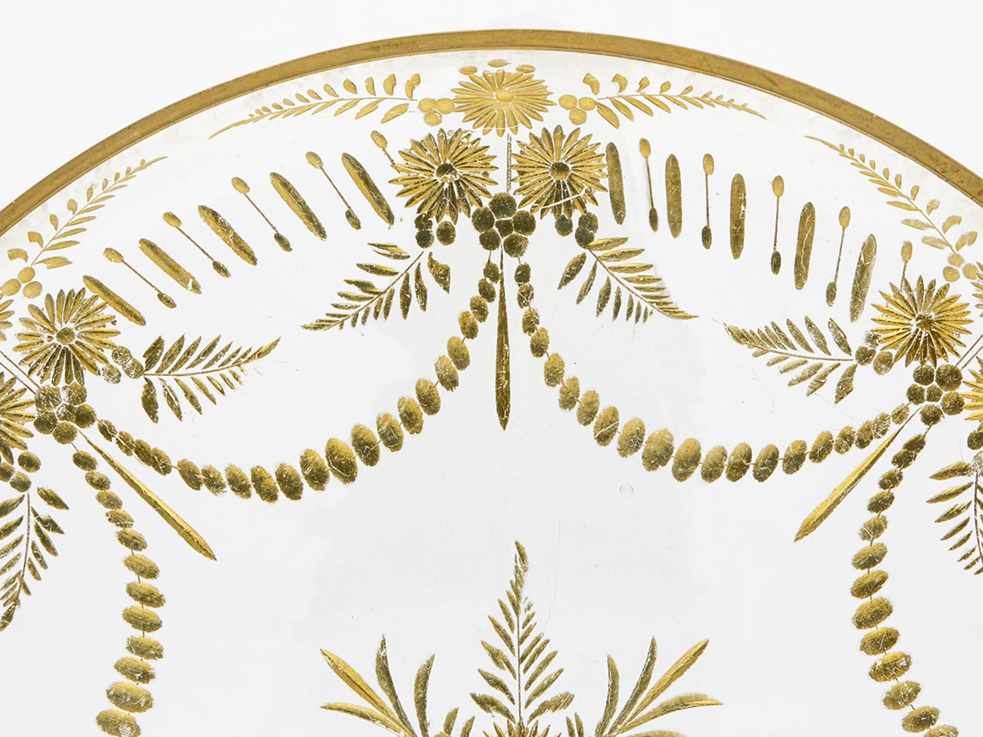 Stunning Antique Engraved And Gilded Glass Tray 19Th C. - Image 3 of 5