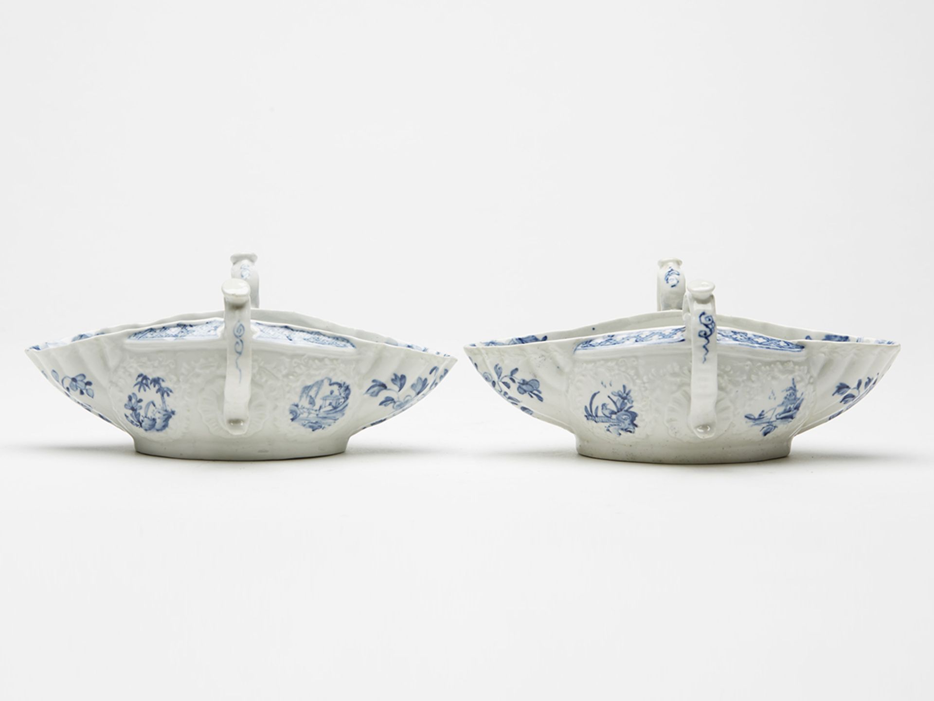 Pair Worcester Blue & White Sauce Boats C.1760 - Image 5 of 11