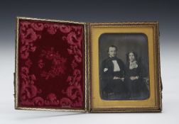 Antique Daguerreotype Portrait Of A Couple C.1839-1860