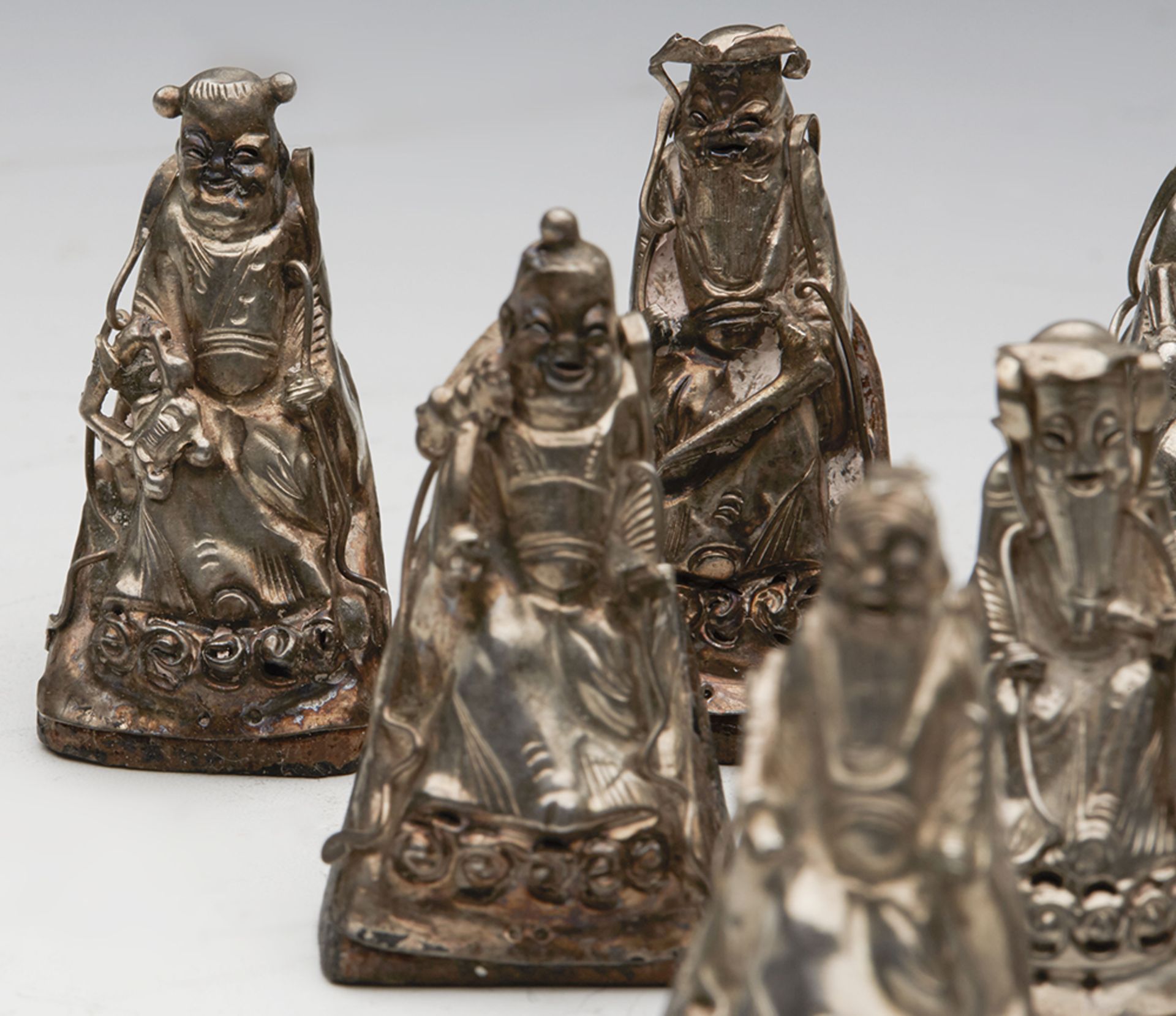 Antique Chinese Collection Nine Immortals Silver Menu/Place Holders 19Th C. - Image 4 of 10