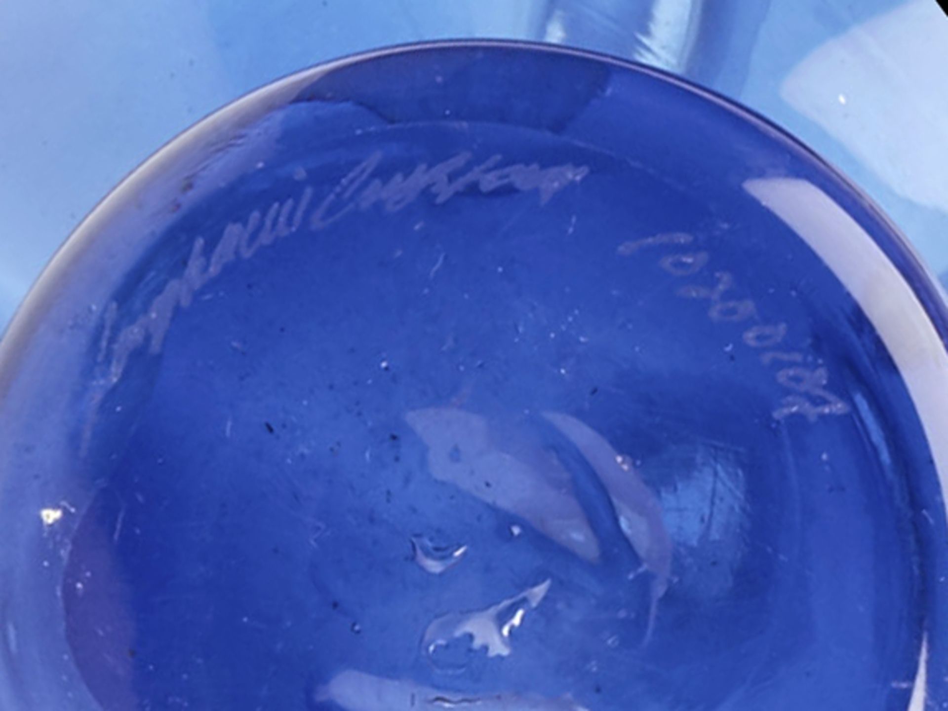Vintage Signed Scandinavian? Blue Art Glass Vase 20Th C. - Image 4 of 5