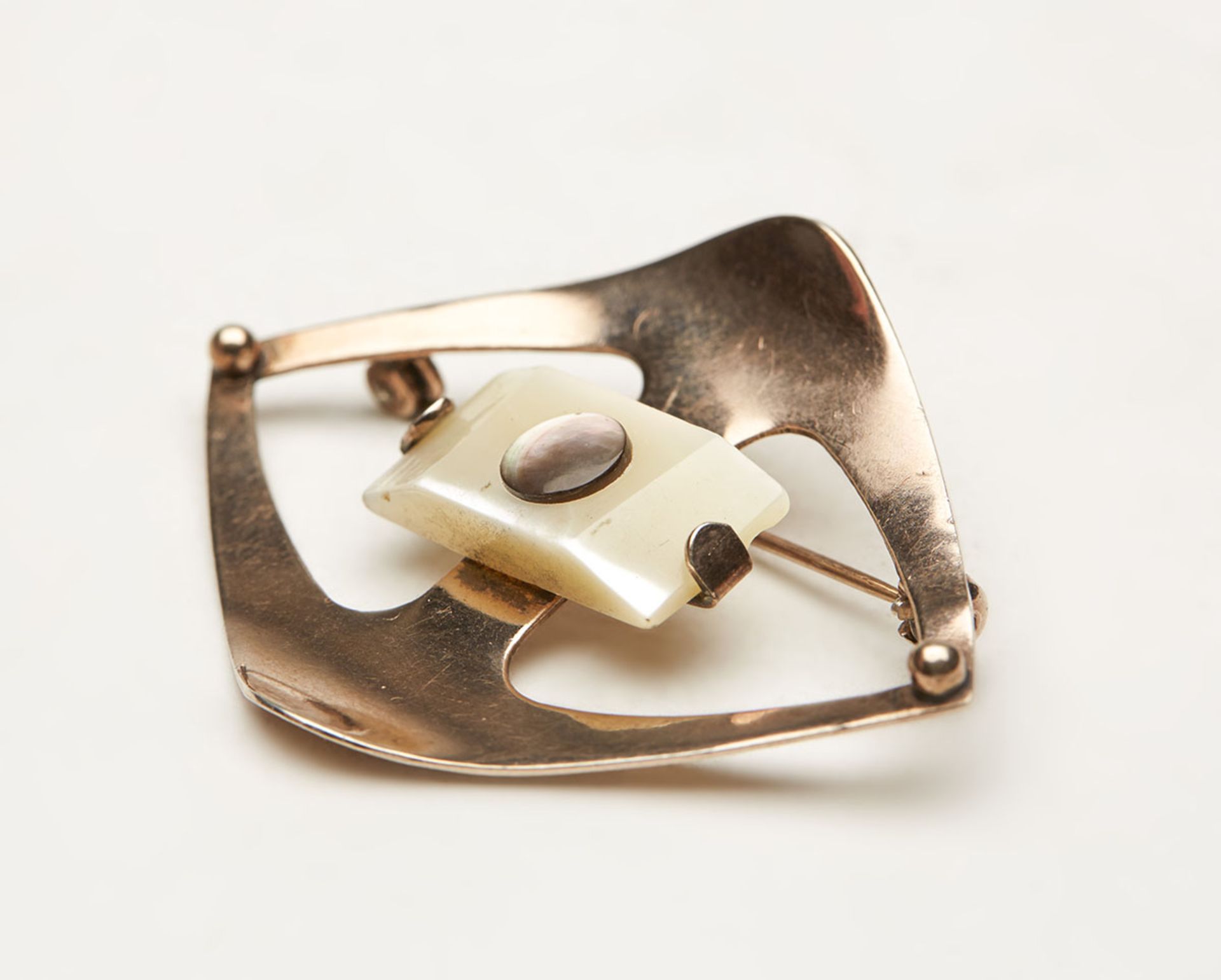 Continental Modernist Gilded Silve Mop Brooch - Image 2 of 7