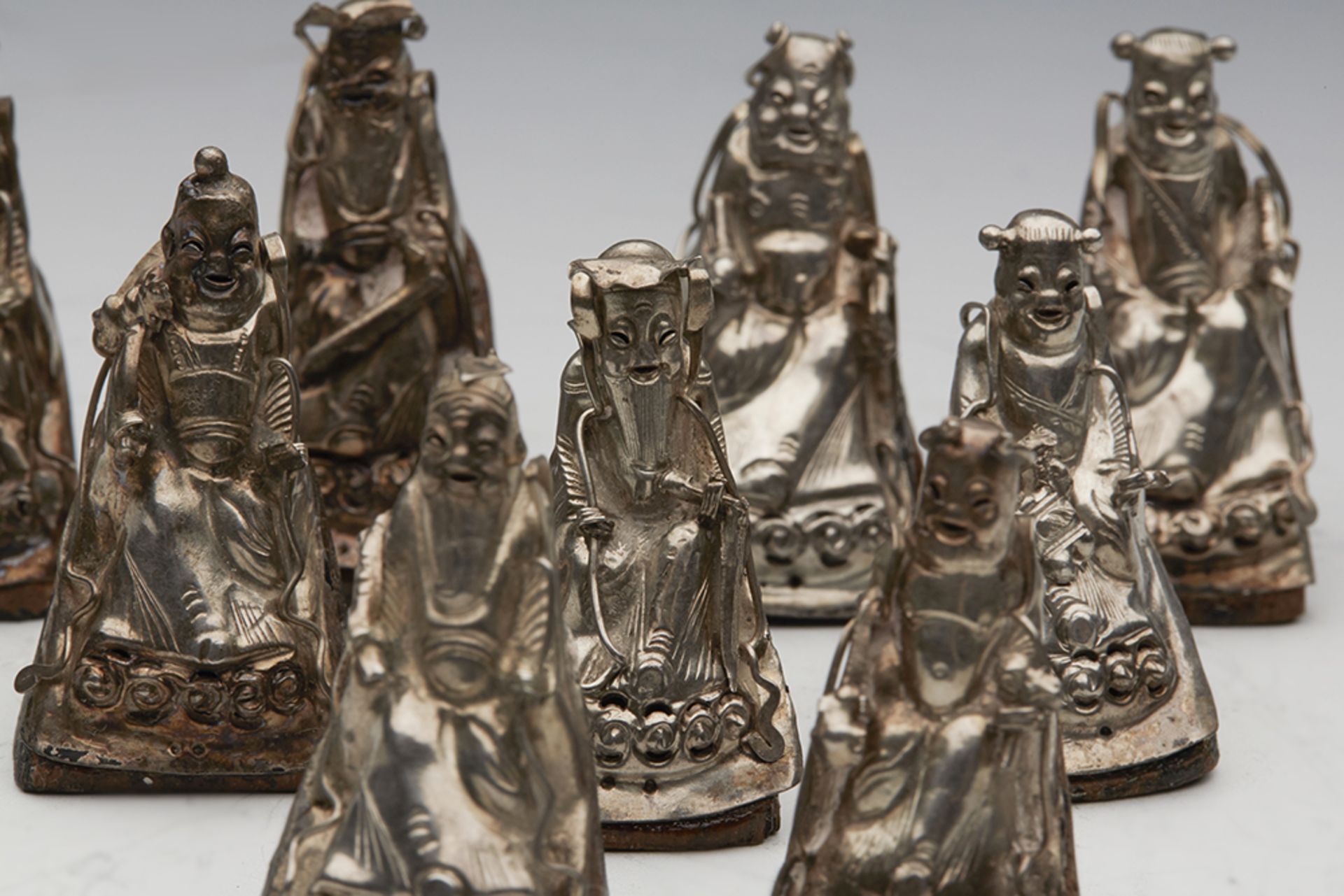 Antique Chinese Collection Nine Immortals Silver Menu/Place Holders 19Th C. - Image 3 of 10