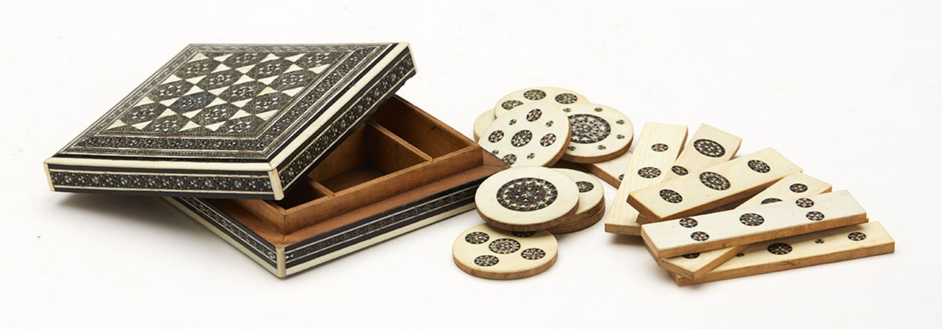 Antique Anglo Indian Inlaid Games Box With Counters 19Th C. - Image 2 of 6