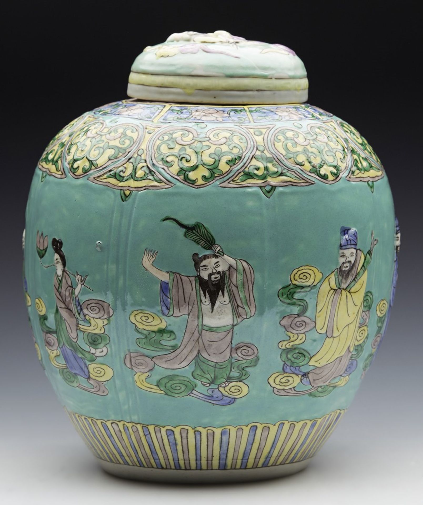 Antique Kangxi Mark Chinese Turquoise Ground Lidded Jar 19Th C. - Image 3 of 12