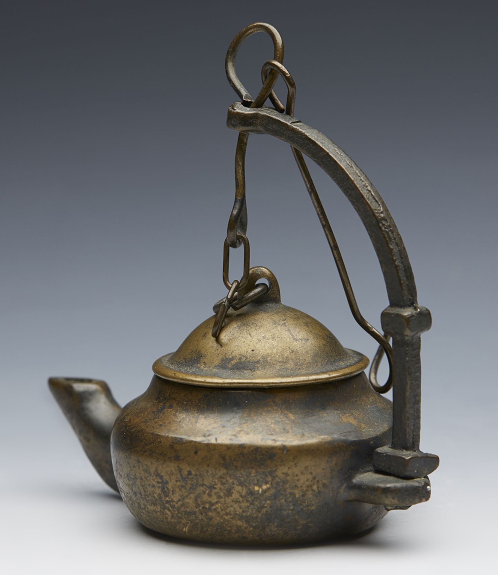 Antique Eastern Hanging Bronze Lidded Oil Lamp 18/19Th C. - Image 9 of 9