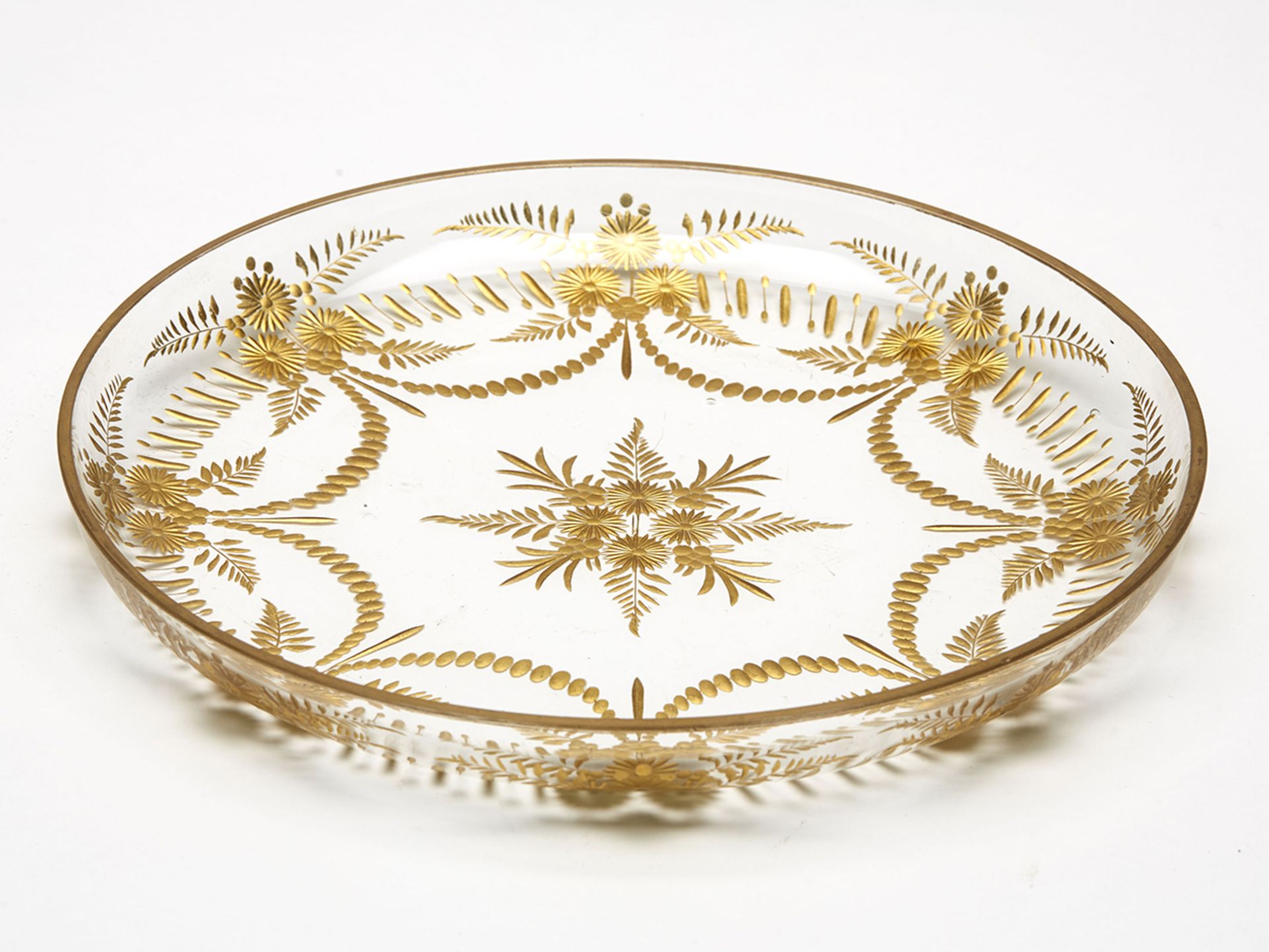 Stunning Antique Engraved And Gilded Glass Tray 19Th C. - Image 4 of 5