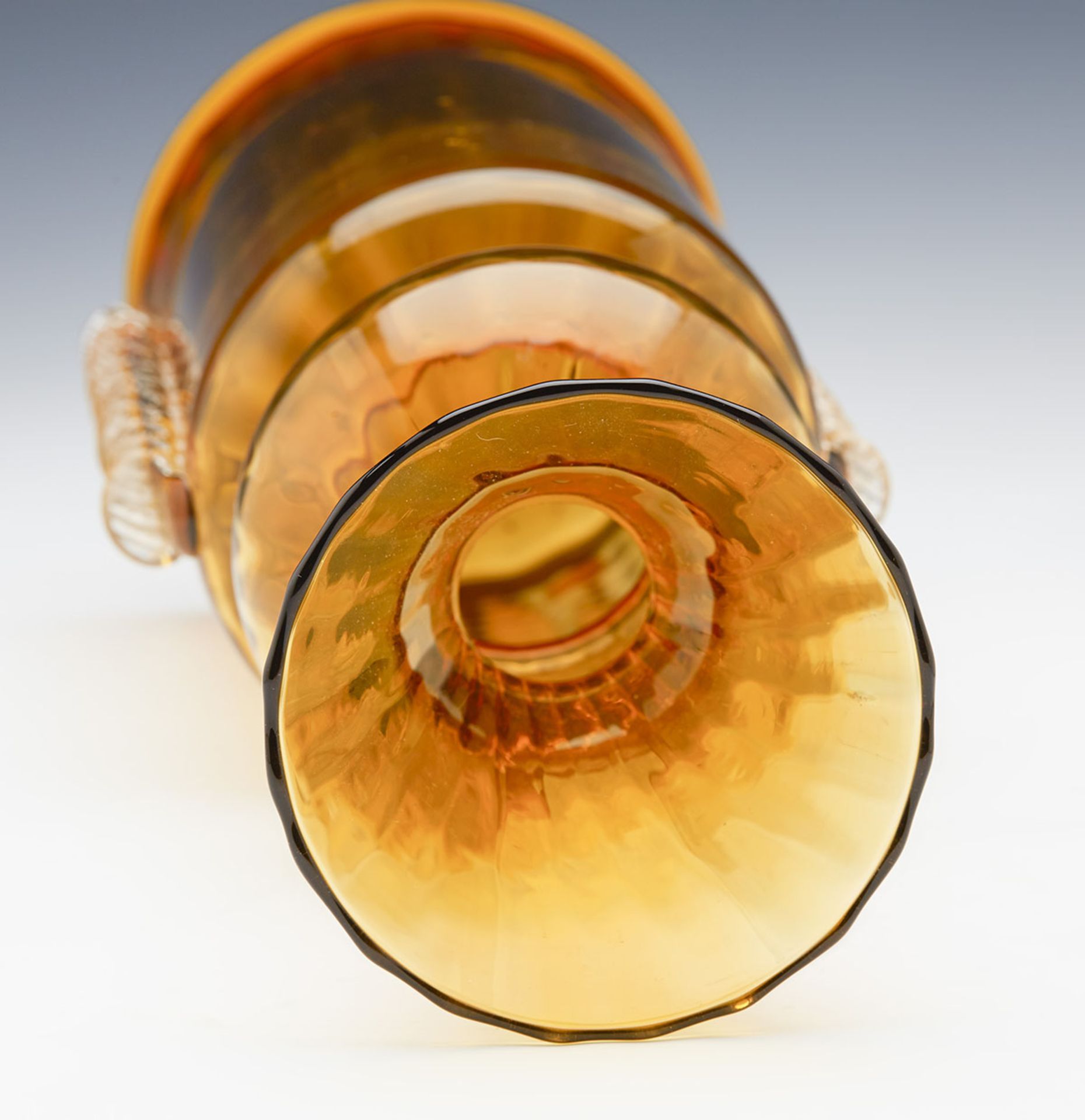 Vintage Italian Murano Amber Ribbed Art Glass Vase 20Th C. - Image 3 of 8