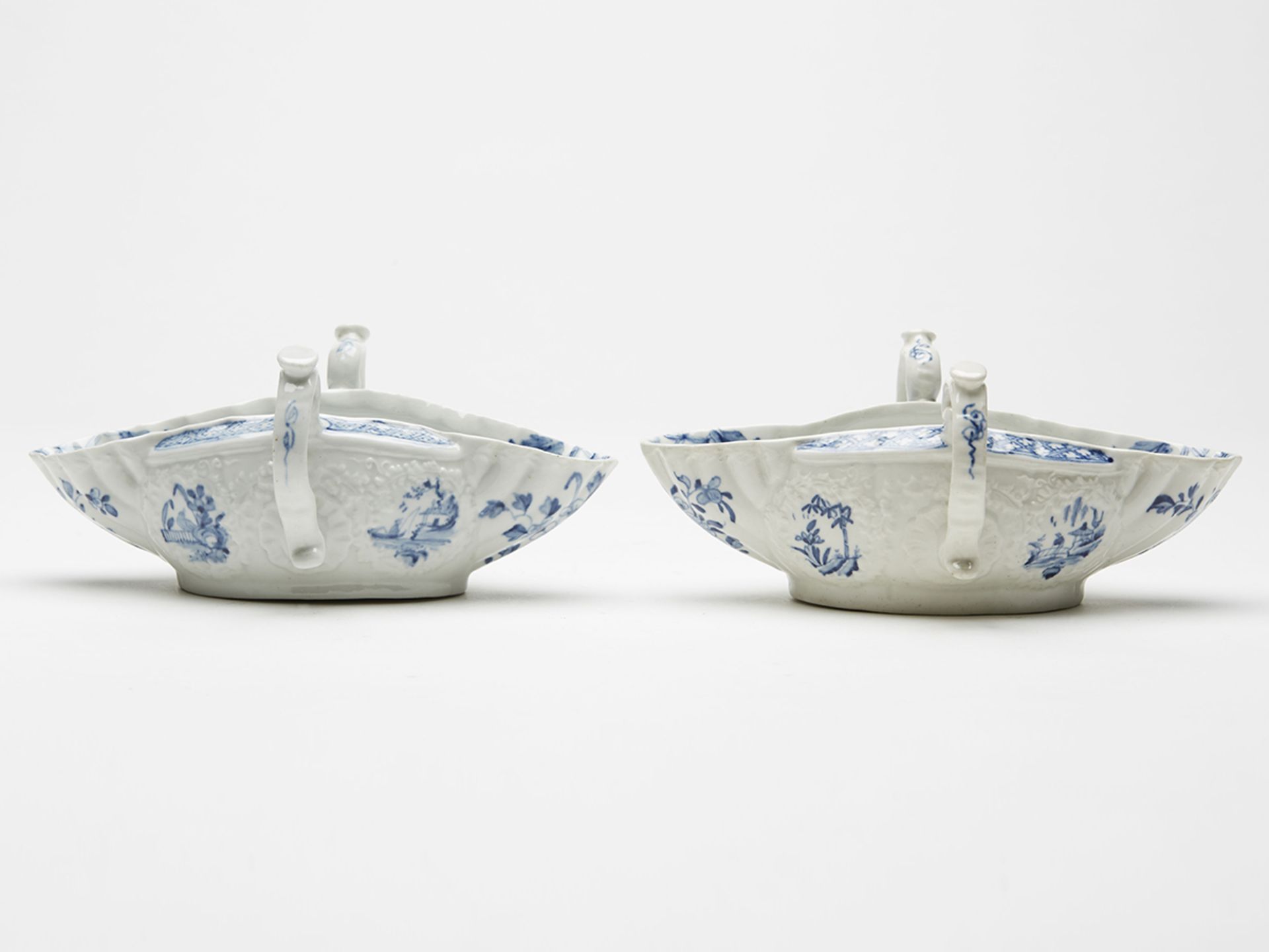 Pair Worcester Blue & White Sauce Boats C.1760 - Image 4 of 11