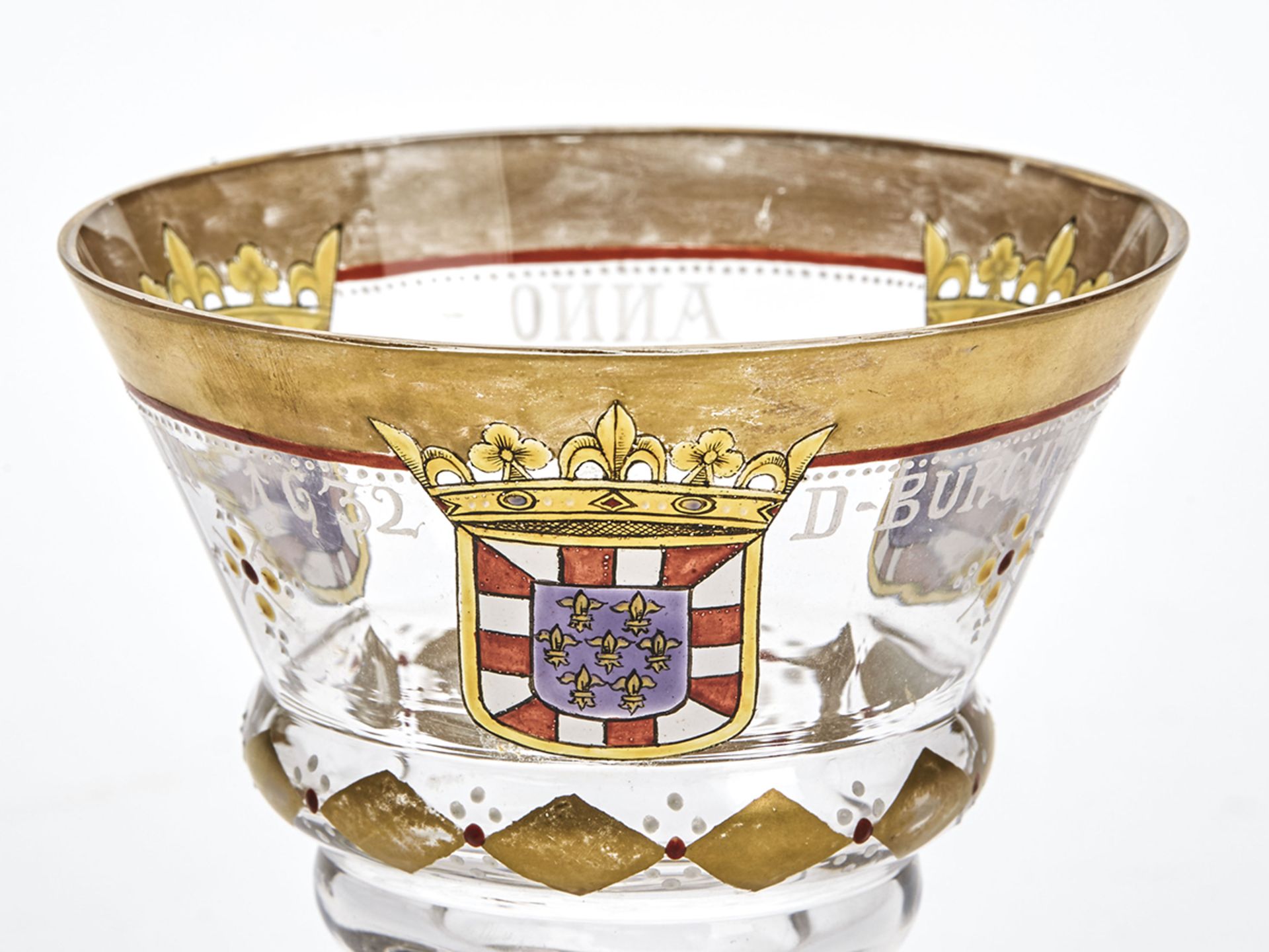 Antique German Armorial Enameled Glass Dated 1632 19Th C. - Image 3 of 10