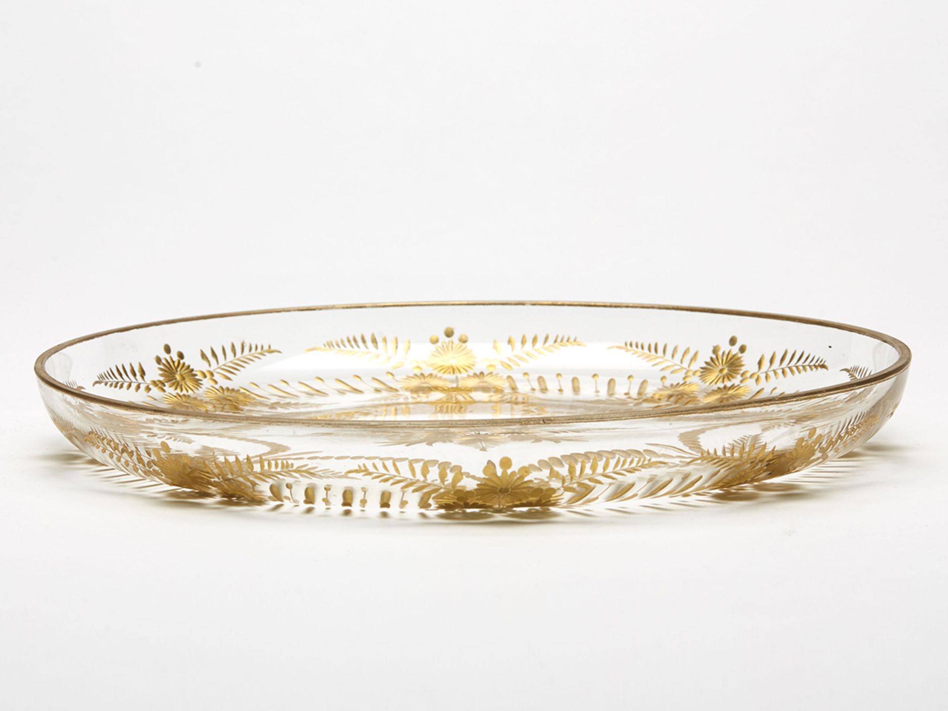Stunning Antique Engraved And Gilded Glass Tray 19Th C. - Image 5 of 5