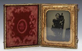 Antique Cased Ambrotype Of A Young Girl Standing On A Chair C.1865