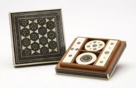 Antique Anglo Indian Inlaid Games Box With Counters 19Th C.