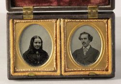 Antique Union Cased Pair Ambrotype Portraits By A Boswell Norwich C.1860