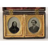 Antique Union Cased Pair Ambrotype Portraits By A Boswell Norwich C.1860