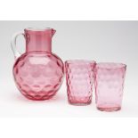 Antique Cranberry Glass Water Jug & Matching Glasses 19Th C