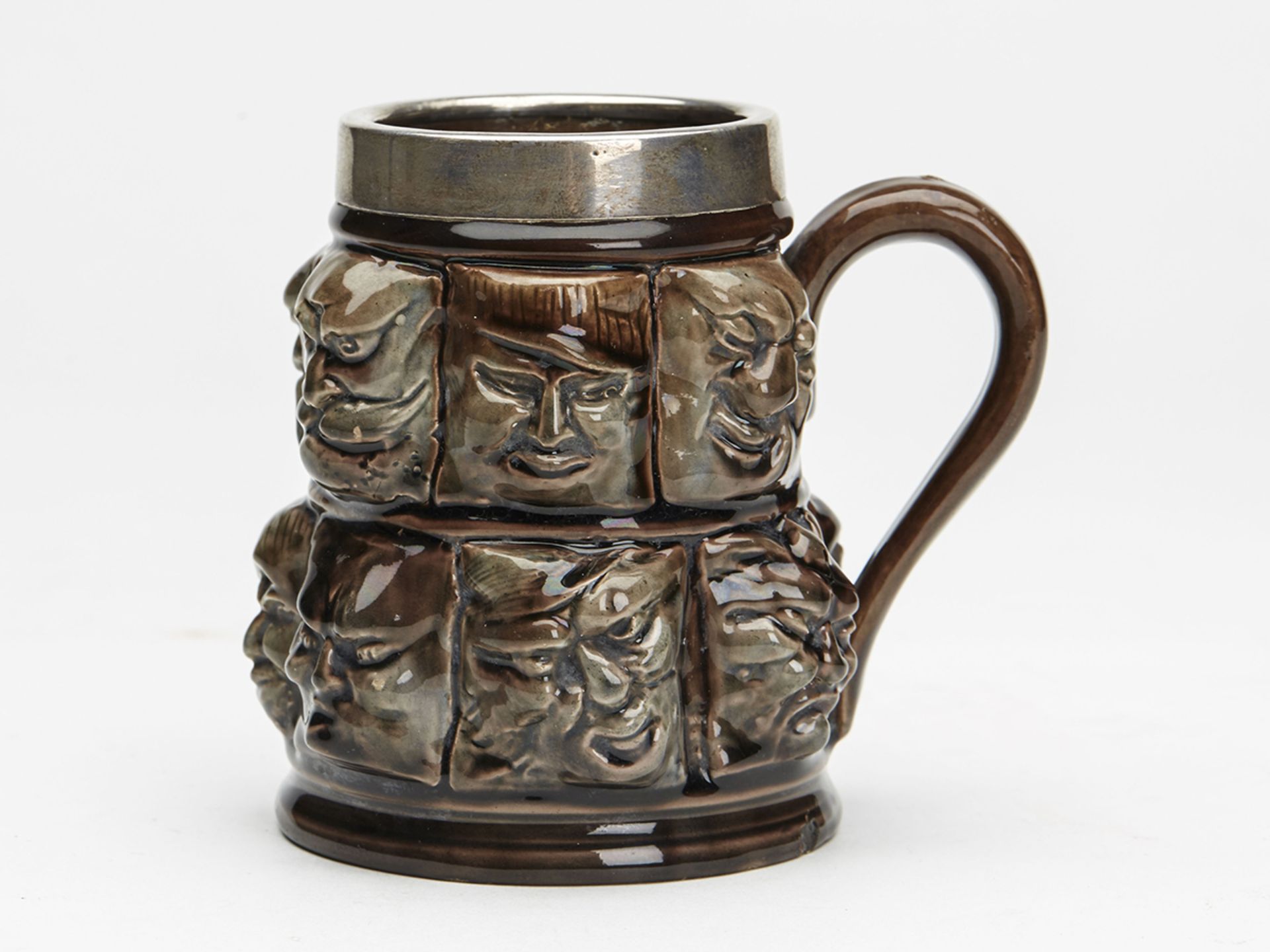 Antique Silver Mounted Thirteen Grostesque Faces Mug C.1880