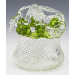 Antique Wrythen Twist Green & Clear Glass Basket 19Th C.