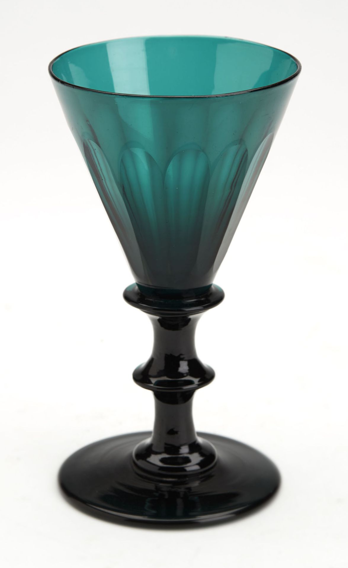 Antique Exceptional Panel Cut Green Glass Wine Glass C.1820 - Image 2 of 7