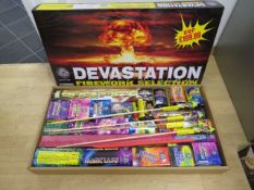31 PIECE DEVASTATION FIREWORK SELECTION BOX. RRP £199.99. Includes: 300 Shot Repeater, Golden
