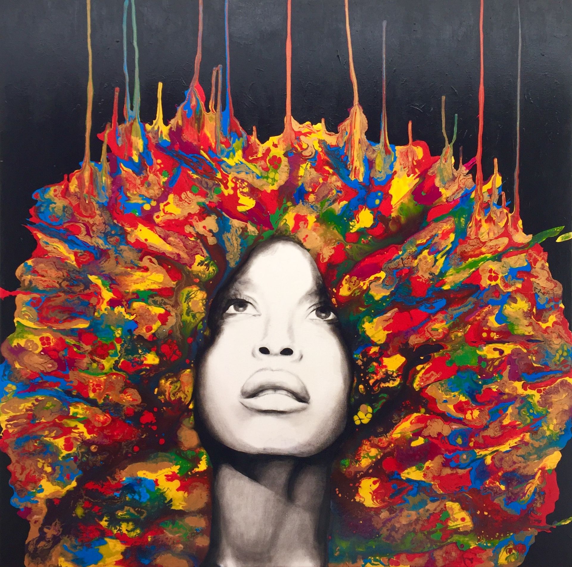 Artist: Kris Cieslak - Erykah Badu acrylic on canvas - Image 2 of 2