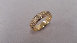 18ct yellow gold diamond set band ring. 2 rows of micro set diamonds, H/I colour and si3 clarity