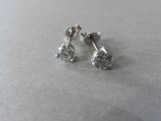 0.50ct diamond solitaire stud earrings. Brilliant cut diamonds, I/J colour and si3 clarity. 3 claw