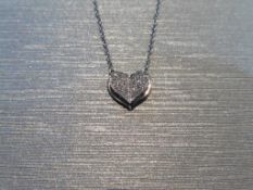 18ct white gold diamond set heart pendant and chain. Micro set with tiny brilliant cut diamonds. H