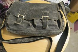 Denning & Kane Genuine Distressed Leather Satchel Bag In Metal Gun Grey