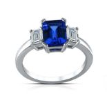 Tanzanite and Emerald Cut Diamond Ring