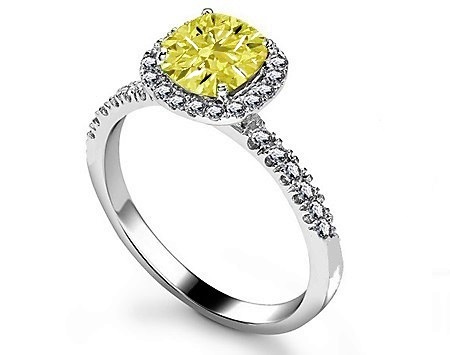 A Cushion Cut Yellow Diamond Halo Ring