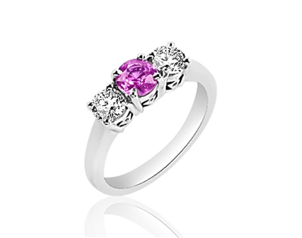 3 stone Pink Sapphire and Diamond Ring