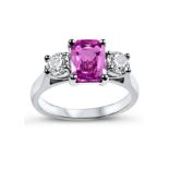 A 3 Stone Pink Sapphire and Diamond Trilogy Ring
