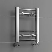 (A9) 400x300mm - 20mm Tubes - Chrome Heated Straight Rail Ladder Towel Rail. Heat Output: 234BTU