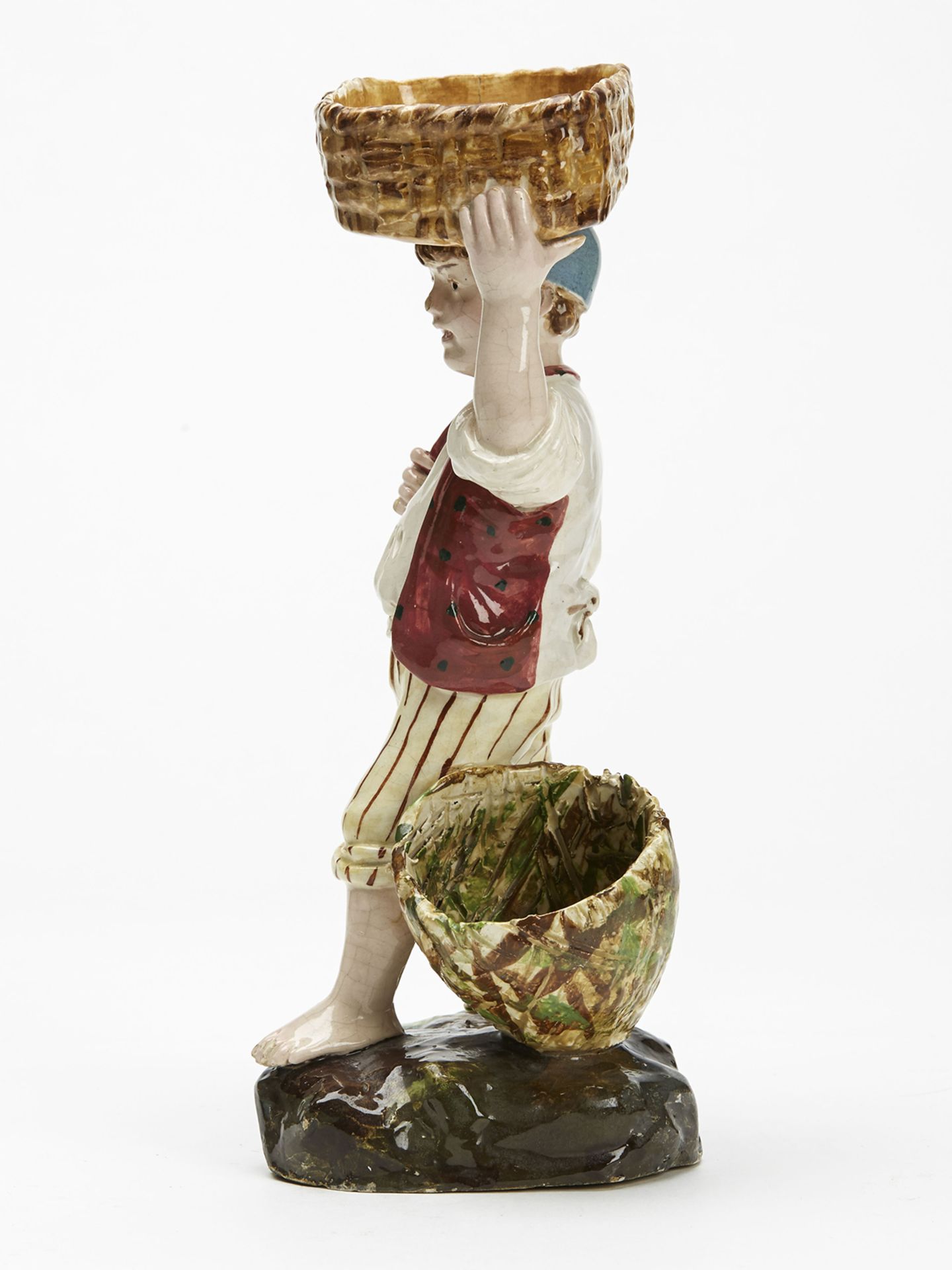 Antique Continental Pottery Boy & Baskets Figure 19Th C. - Image 4 of 8