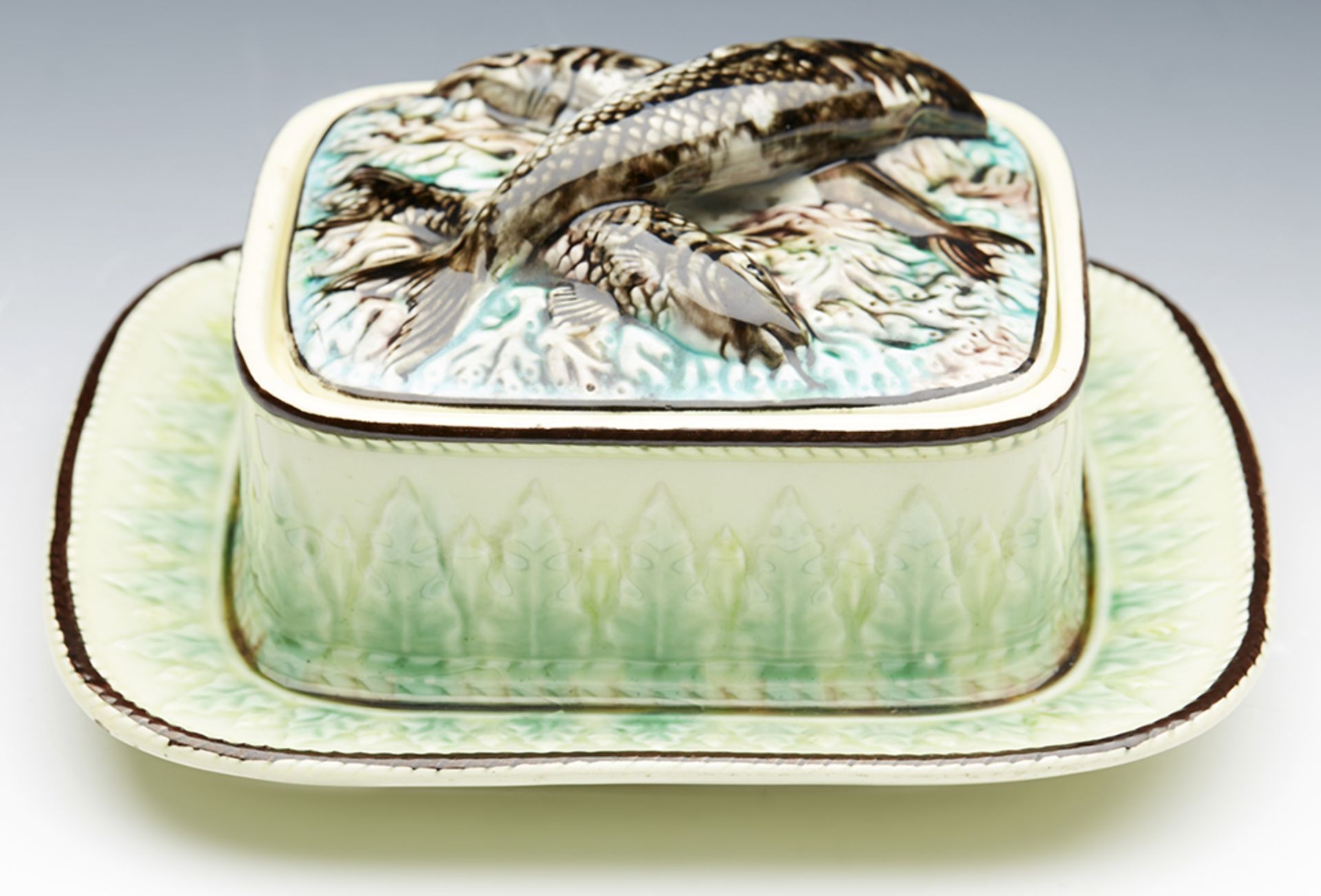 Antique English Majolica Sardine Dish With Fish On Pond Weed C.1870 - Image 11 of 12