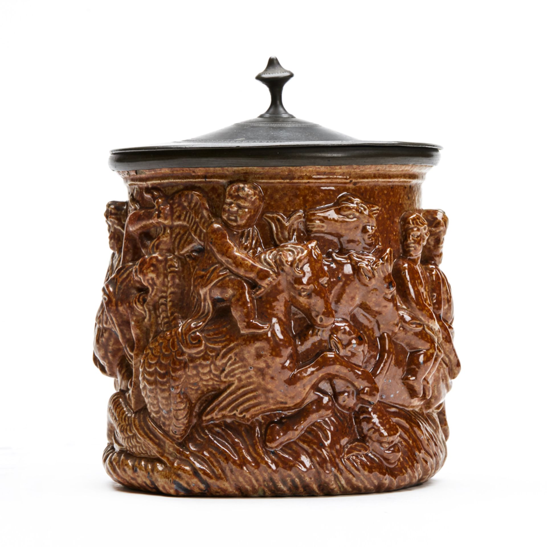 Salt Glazed Figural Pewter Mounted Tobacco Jar C.1830 - Image 4 of 9