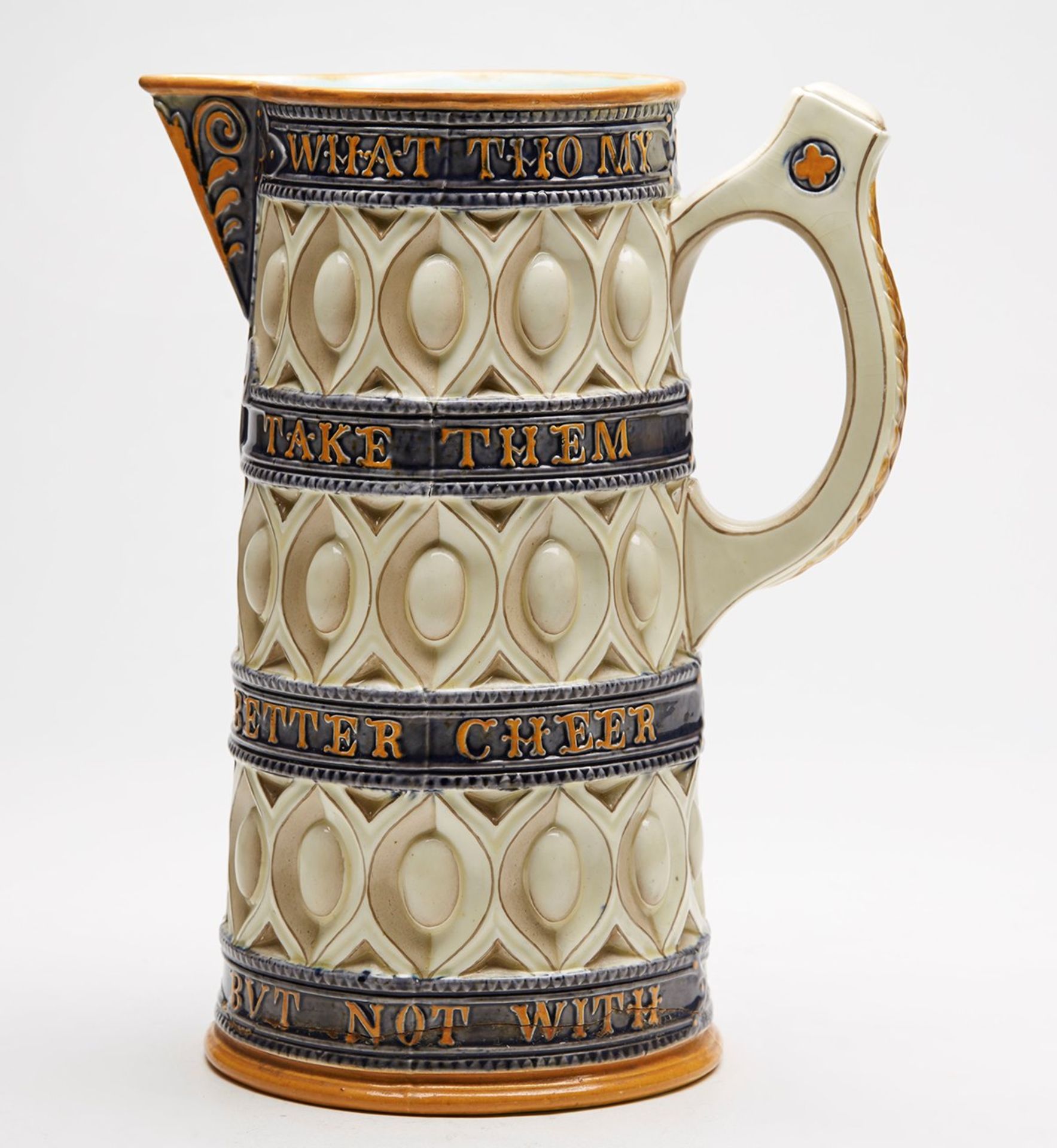 Antique Wedgwood Majolica 'Caterers' Jug With Verse C.1867