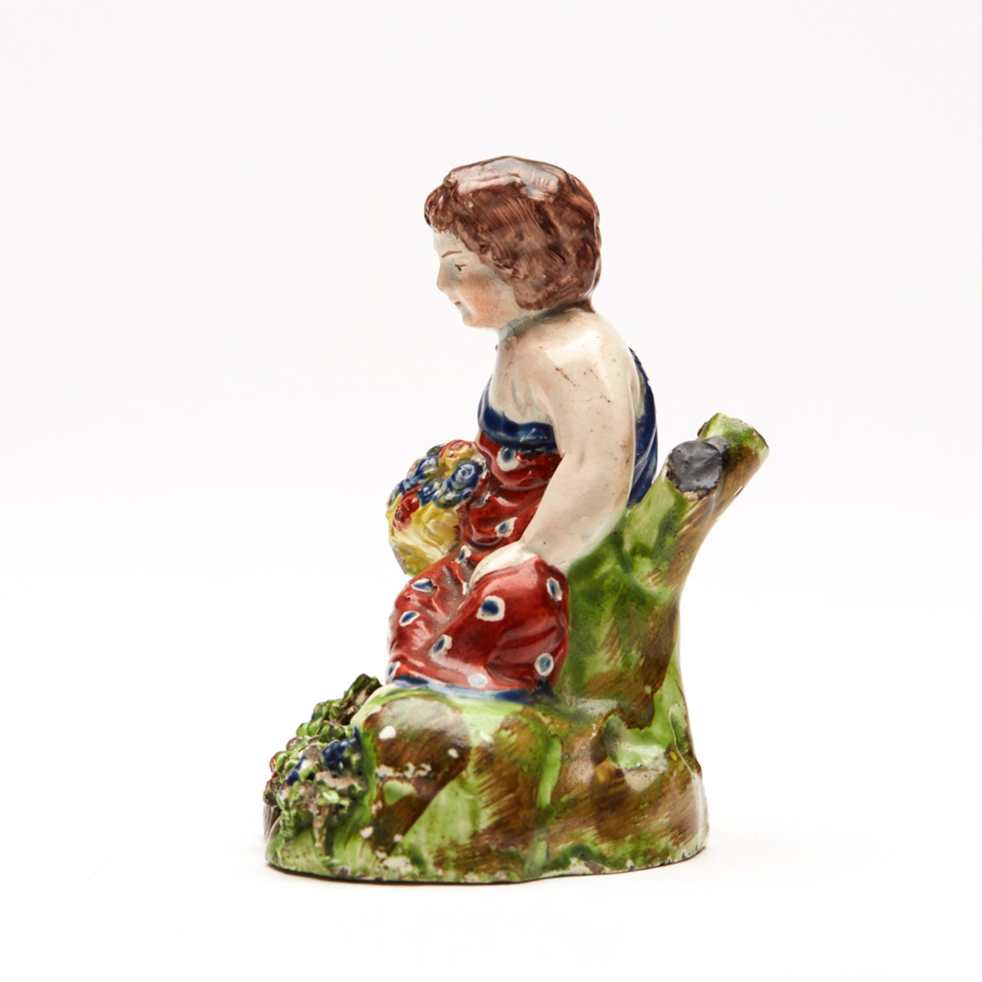 Antique Staffordshire Pearlware Seated Girl Figure C.1800 - Image 4 of 6