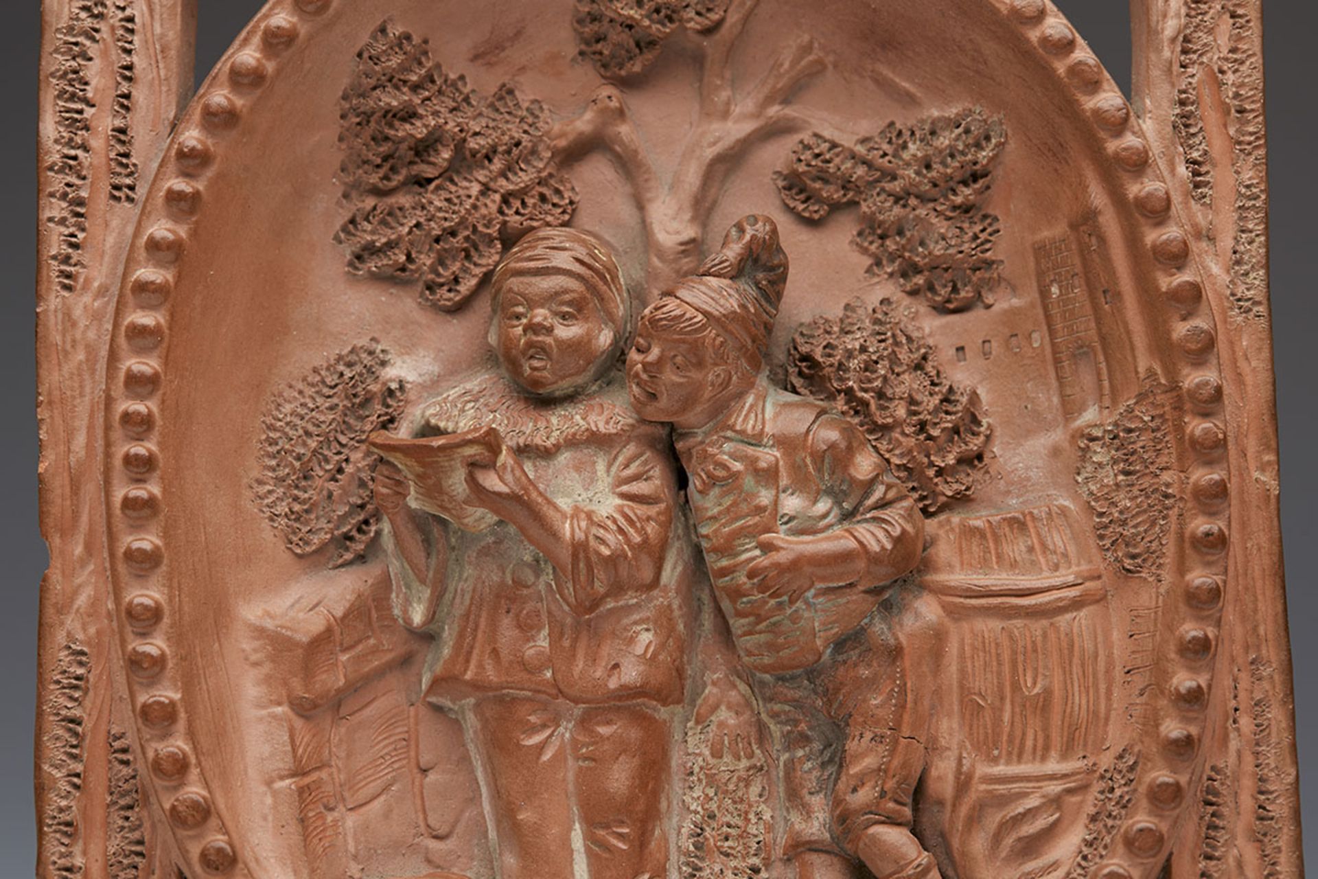 Antique Austro-German Terracotta Plaque With Boys Singing 19Th C. - Image 2 of 7