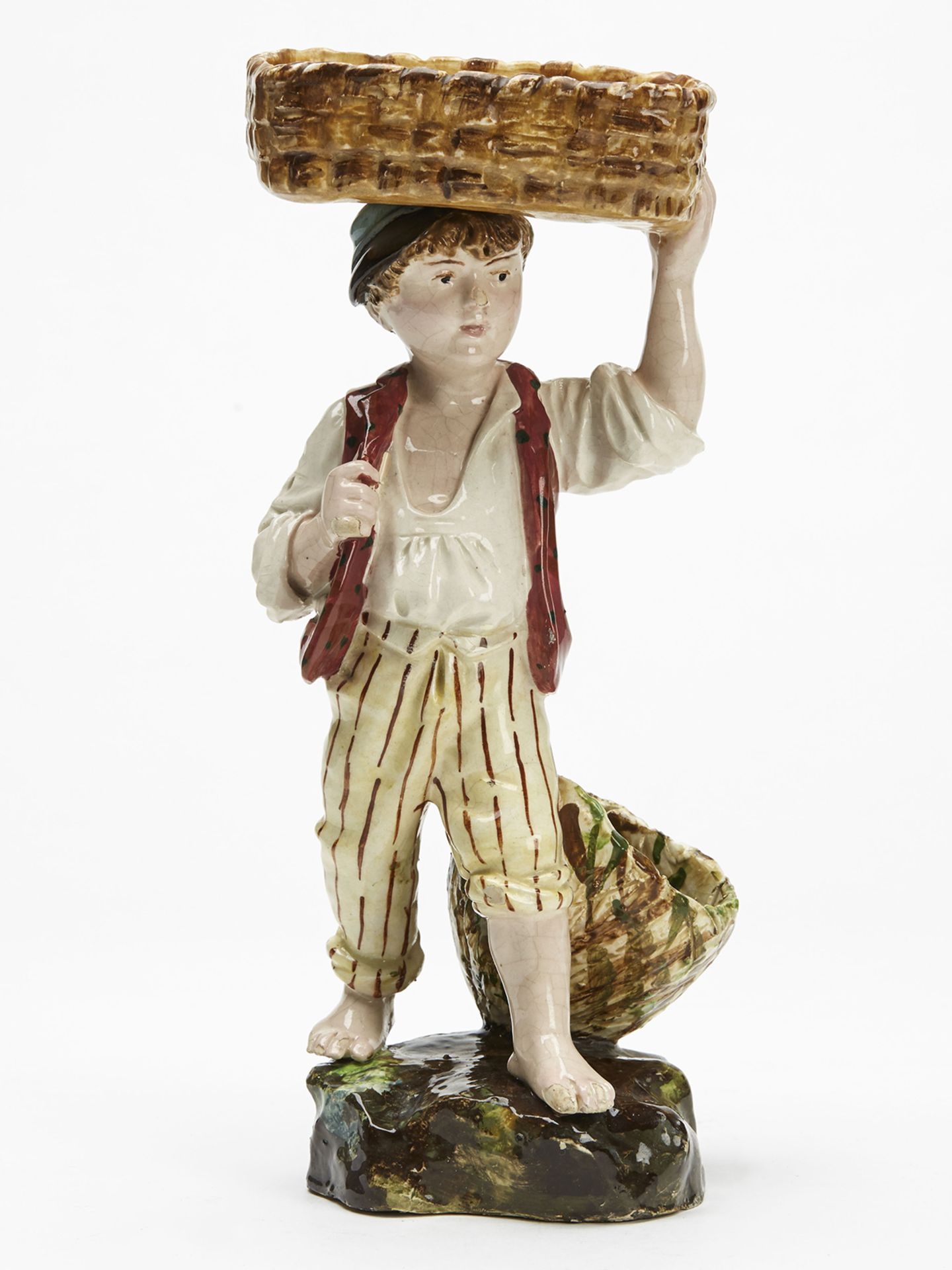 Antique Continental Pottery Boy & Baskets Figure 19Th C.