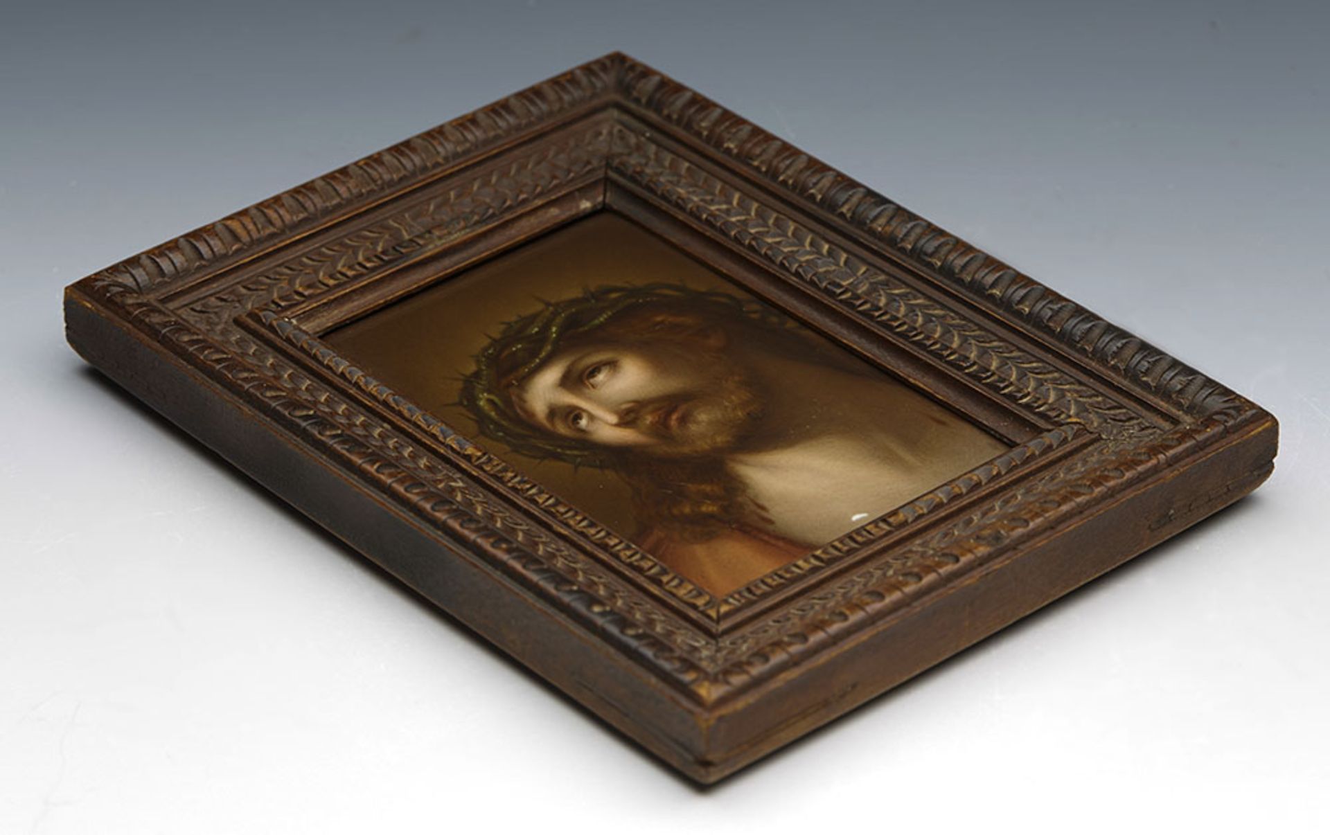 Antique Framed Firenze Plaque Christ In Crown Of Thorns 19Th C. - Image 10 of 10