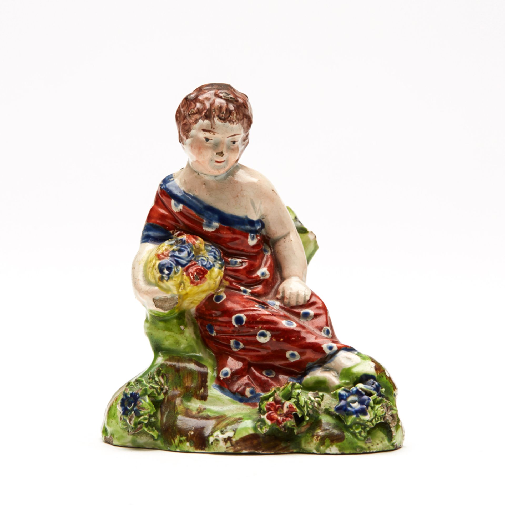 Antique Staffordshire Pearlware Seated Girl Figure C.1800